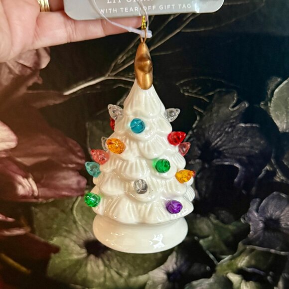 NEW 2-Pc LED Light Up Ceramic Tree Ornament - Pink & White - Picture 5 of 5